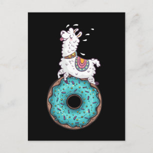 Cartão Postal Rosquinha Engraçado Doughnut Llama Alpaca