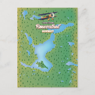 Cartão Postal Røssvatnet Norway lake map art impressão.