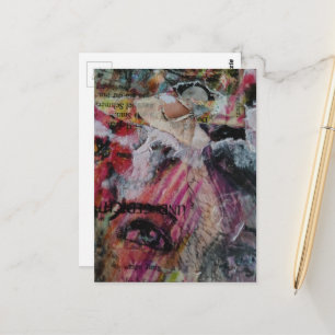 Cartão Postal Rosto abstrato único e colorido em mídia mista