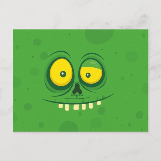 Cartão Postal Rosto de Monstro Verde Fofo de Halloween (Frente)