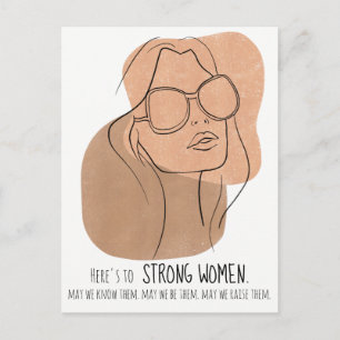 Cartão Postal Rosto de Mulher Boho com Óculos de Sol Arte Linear