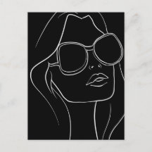 Rosto de Mulher de Óculos de Sol Linha Arte Retro 