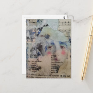 Cartão Postal rosto de pessoa abstrata verbos música colagem
