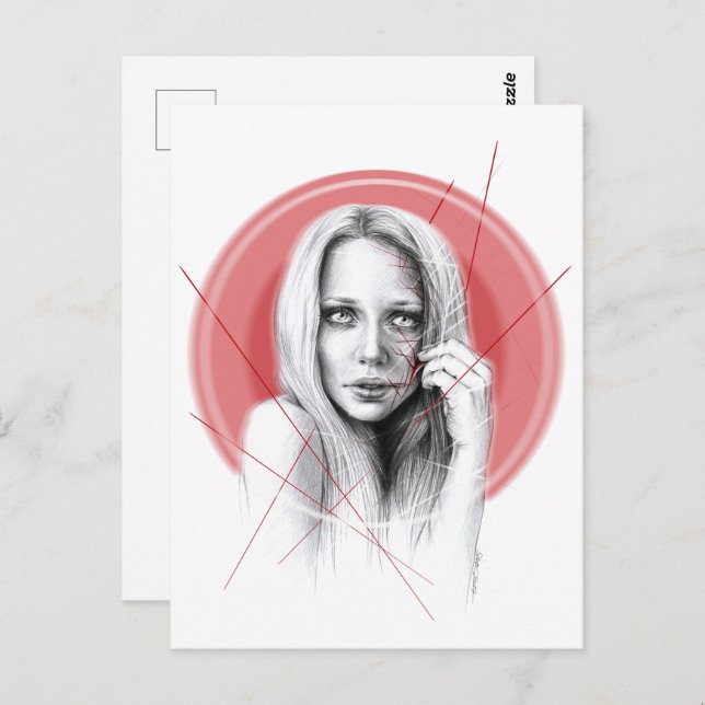 Cartão Postal Rosto feminino com Red halo Creepy Linda Arte Escu (Frente/Verso)