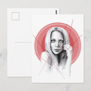 Cartão Postal Rosto feminino com Red halo Creepy Linda Arte Escu