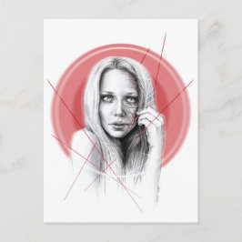 Cartão Postal Rosto feminino com Red halo Creepy Linda Arte Escu