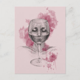 Cartão Postal Rosto feminino na taça de vinho - arte surreal de 