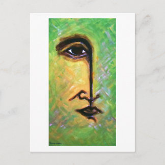 Cartão Postal Rosto Fragmentado Verde e Amarelo por Hassan Wahba
