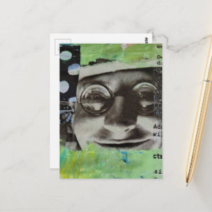 Cartão Postal Rosto Preto e Branco Com Letras de Pontos