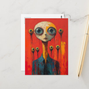 Cartão Postal Rosto Surreal Com Vários Olhos