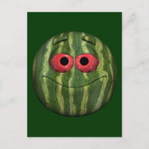 Cartão Postal Rosto Verde de Emoticon de Melancia