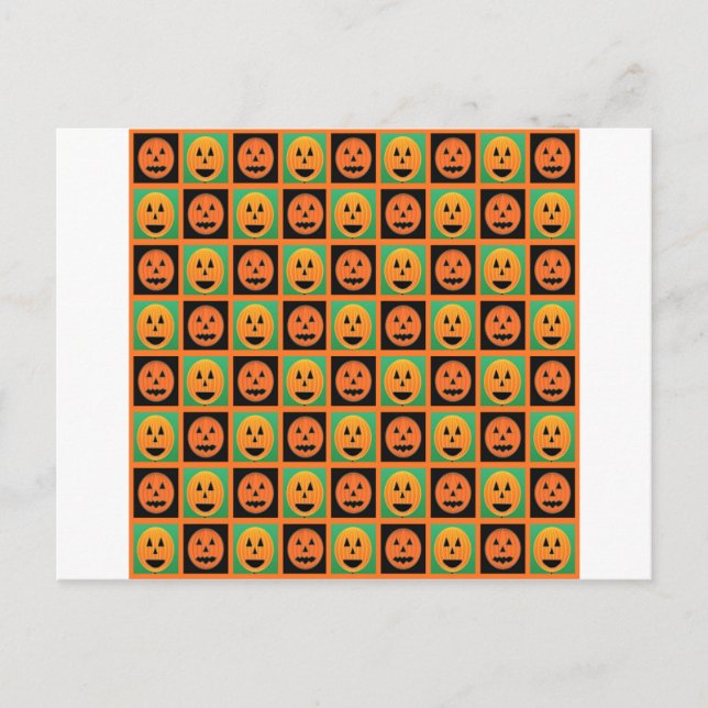 Cartão Postal Rostos de abóbora felizes de Halloween (Frente)
