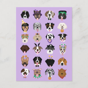 Cartão Postal Rostos de Cachorro Halloween