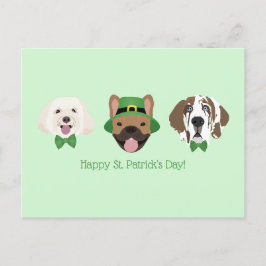Cartão Postal Rostos de cães de Dia de São Patrício felizes