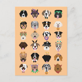 Cartão Postal Rostos de Cães de Halloween