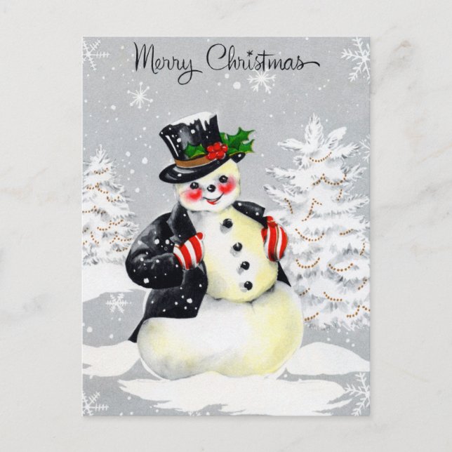 Cartão Postal Rosy Cheeked Snowman com Casaco de Chapéu Superior (Frente)