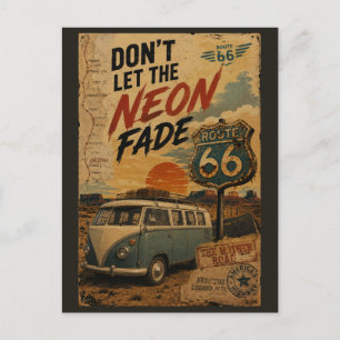 Cartão Postal Rota 66 Antiga Camper Van Neon à Beira da Estrada