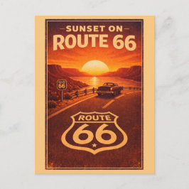 Cartão Postal Rota 66 do Pôr do Sol Retro Pintura de Viagem Vint