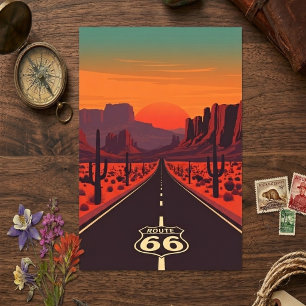 Cartão Postal Rota 66 EUA Pôr do Sol Deserto Vintage