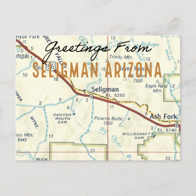 Cartão Postal Rota de Arizona Seligman 66 (Frente)