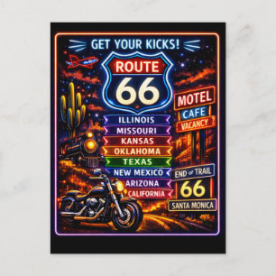 Cartão Postal Rota Retro 66 Sinal de Neon Saudação Vintage De