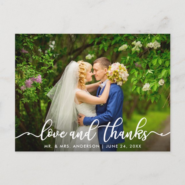 Cartão Postal Roteiro Branco Amor e Gratidão | Foto de Casamento (Frente)