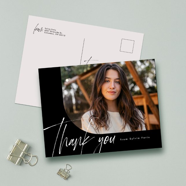 Cartão Postal Roteiro moderno uma foto preto colação agradecimen (Criador carregado)