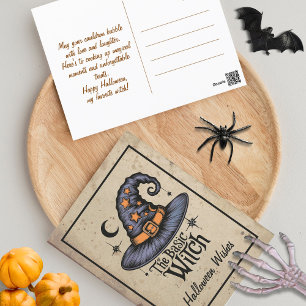 Cartão Postal Roteiro Personalizado Vintage Preto Laranja Hallow
