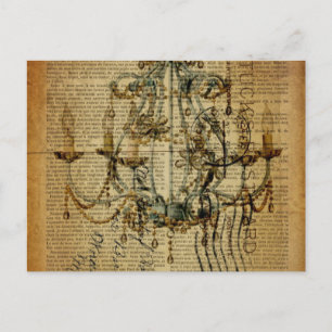 Cartão Postal roteiros de jornal francês country chandelier