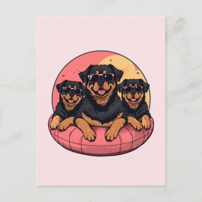 Cartão Postal Rottweiler Dogs Summer Piscinas Floties (Frente)