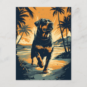 Cartão Postal Rottweiler na praia