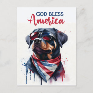 Cartão Postal Rottweiler Patriótico, Deus Abençoe a América Cart