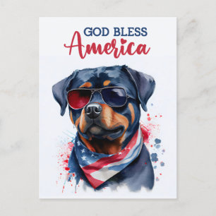 Cartão Postal Rottweiler Patriótico, Deus Abençoe a América Cart