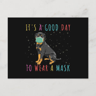 Cartão Postal Rottweiler Veste Uma Máscara Engraçada É Um Bom