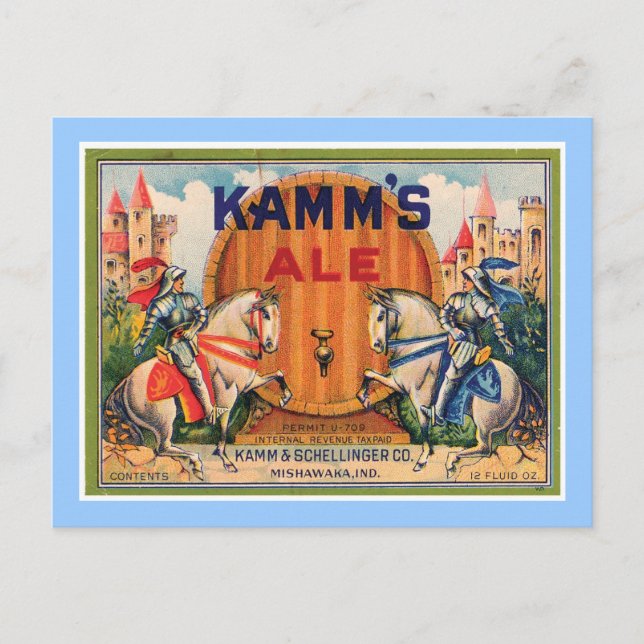 Cartão Postal Rótulo Ale Vintage de Kamm (Frente)