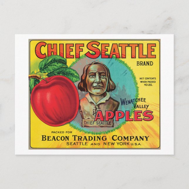 Cartão Postal Rótulo das Maçãs de Seattle (Frente)