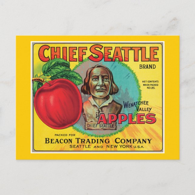 Cartão Postal Rótulo das Maçãs de Seattle (Frente)