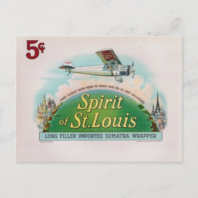 Cartão Postal Rótulo de Charuto Antigo Espírito de St. Louis Ret (Frente)
