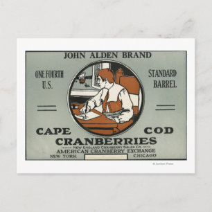 Cartão Postal Rótulo de Cranberry da Marca John Alden de Cape Co