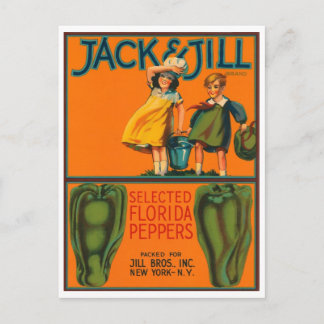 Cartão Postal Rótulo de Crato de Vintagem de Peppers Jack e Jill