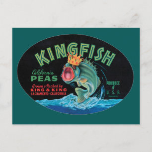 Cartão Postal Rótulo de Ervilhas de Kingfish Vintage
