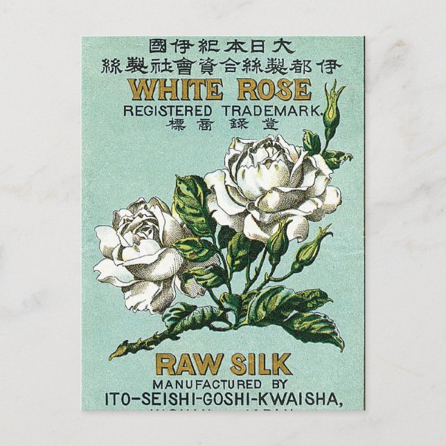 Cartão Postal Rótulo de Seda Japonês de Rosa Branca (Frente)