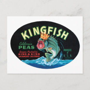 Cartão Postal Rótulo de Taxa de Crato de Peas de Kingfish Vintag