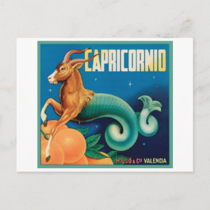 Cartão Postal Rótulo do Crate Capricornio Vintage
