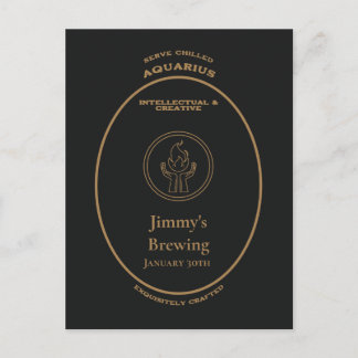 Cartão Postal Rótulo Personalizado Aquário Zodíaco Ouro Apotheca