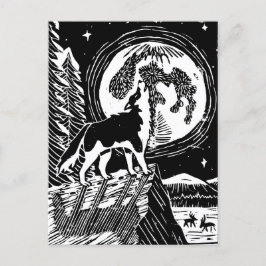Cartão Postal Rouco de Howling Preto e Branco no Linocut da Noit