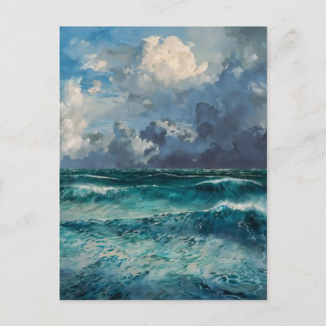 Cartão Postal Rough Seas - Impressionism Style Seascape Art (Frente)