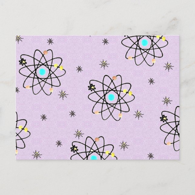 Cartão Postal Roupas e Presentes Lavanda com Estampa Atômica dos (Frente)