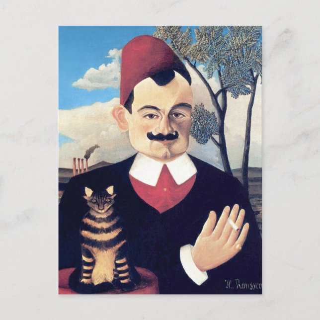 Cartão Postal Rousseau - Retrato de Pierre Loti Man com Cat (Frente)