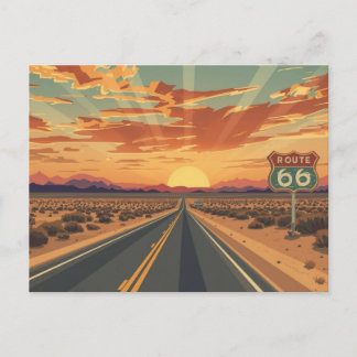 Cartão Postal Route 66 Sunset Desert Road Travel Art